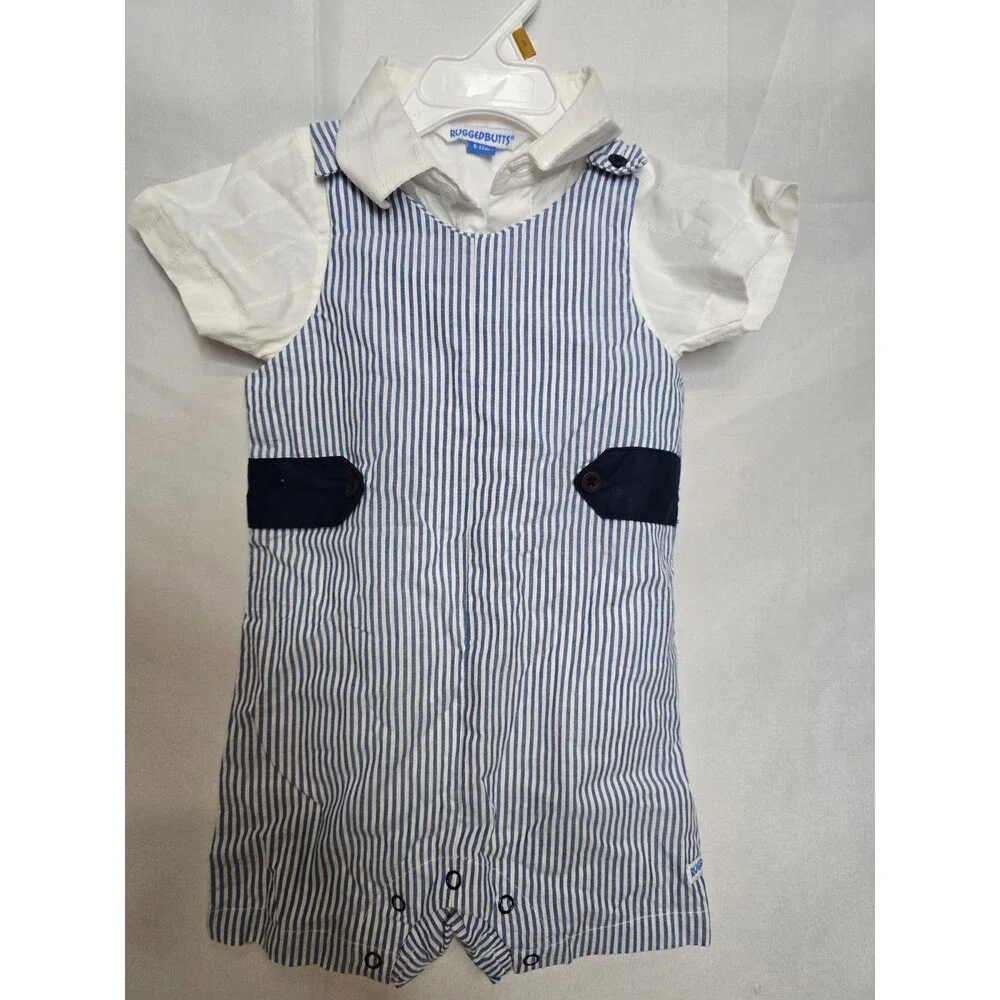 NWT Rugged Butts Kids Blue SS Jon Jon & White Bodysuit Outfit Set Size 6-12M